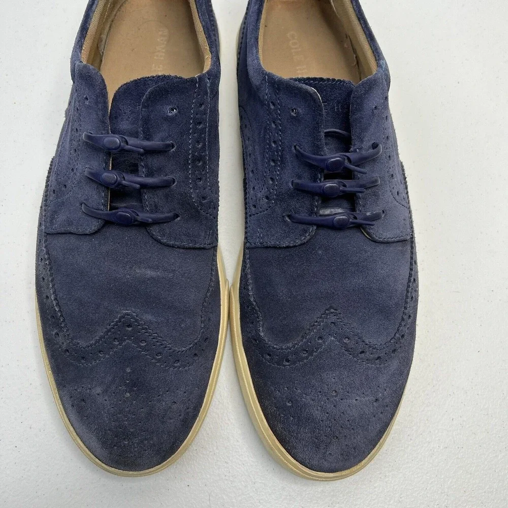 Cole Haan 11 M Navy Blue Suede Joshua Wingtip Oxford Sneaker Brogue Casual Shoes